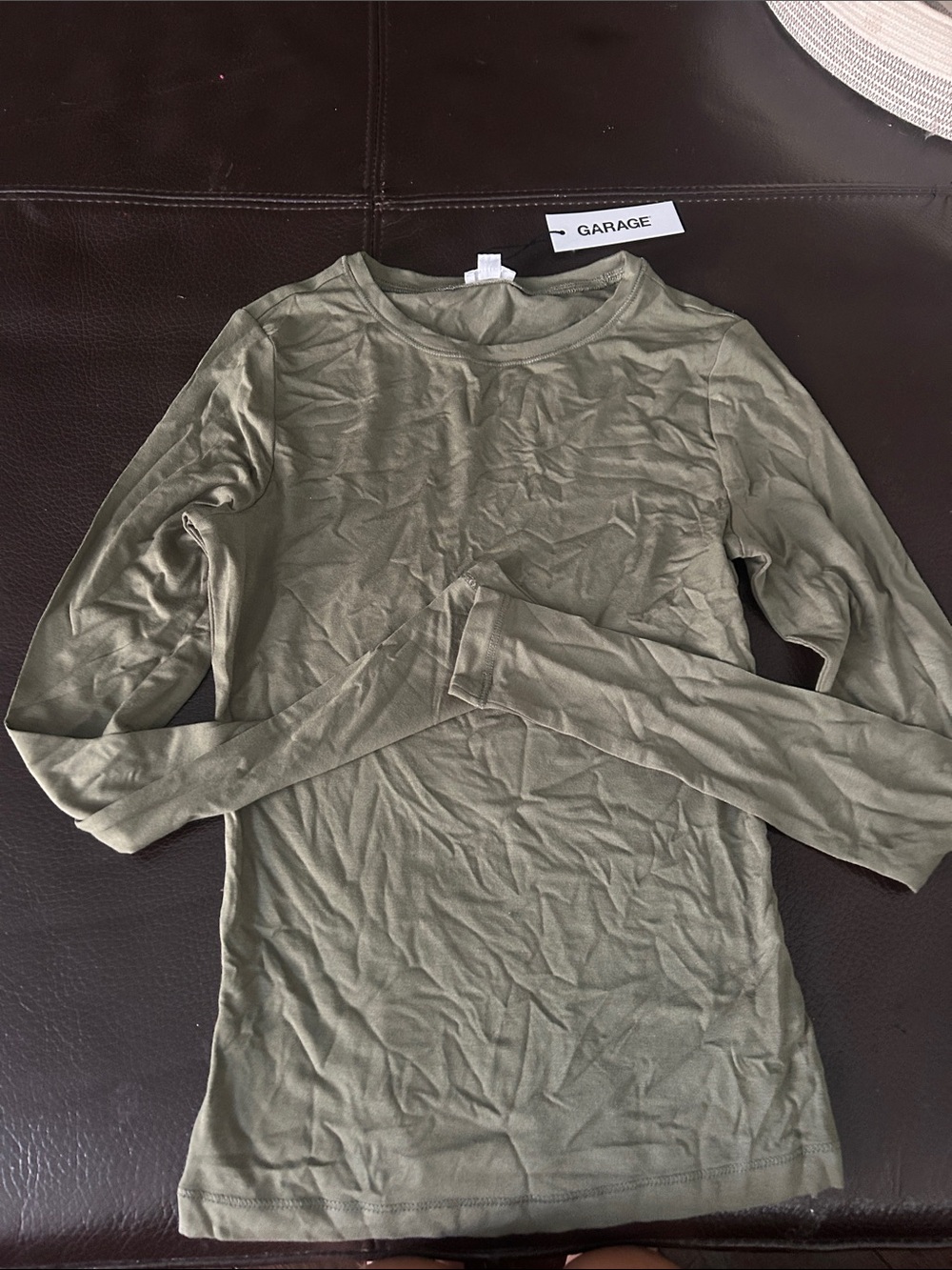needs good iron! Garage Olive Green Long Sleeve Crewneck Top